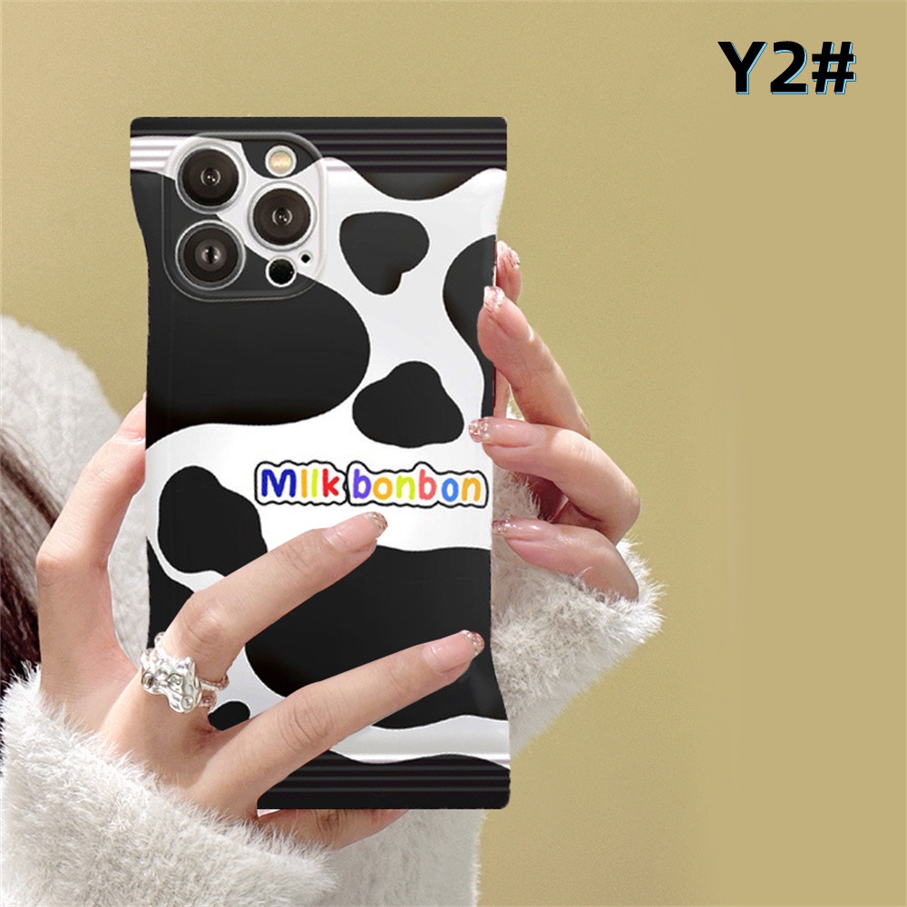 IPHONE Casing Sapi Permen Kompatibel Untuk Iphone14 14Pro 11 13 12 Pro MAX iPhone7 8plus 6s Plus XR 14Plus XS MAX Permen Hitam Dan Putih Susu Rrint TPU Soft Phone Cover