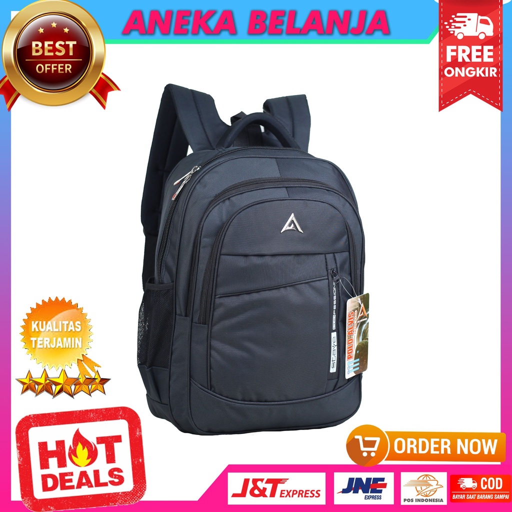 Tas Punggung Ransel Sekolah Tas Backpack Polo Alvis Garis Lurus Hitam Ransel Laptop Kerja Kuliah Gratis Raincover Bahan Nilon Alto Tebal Termurah Berkualitas