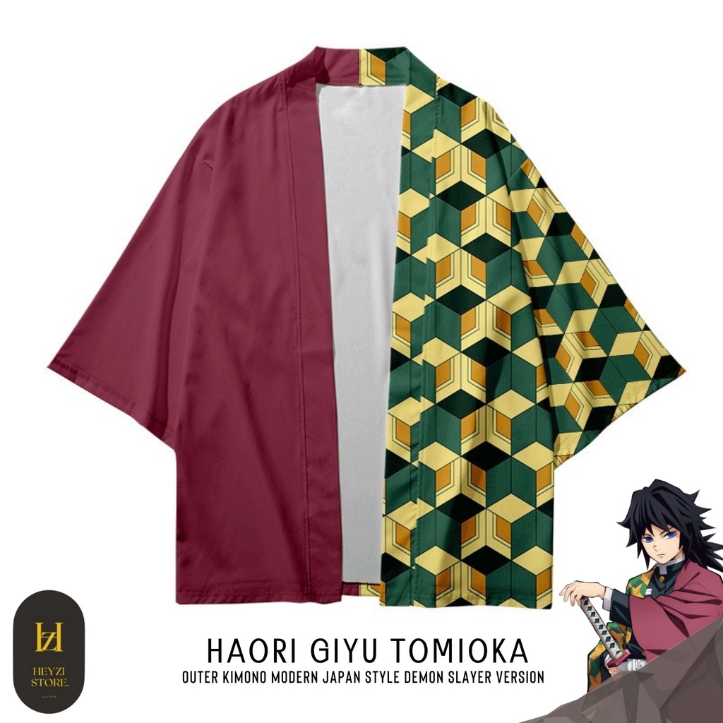 Kimono Pria Wanita Outer Loose Haori Model Jepang - Haori Giyuu Tomioka Harajuku Premium Quality Out