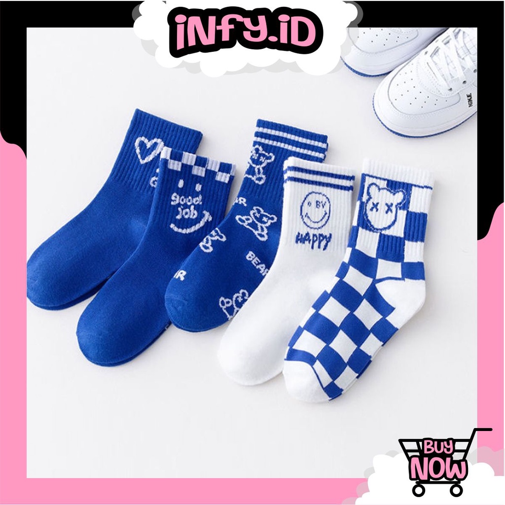 INFY - Kaos Kaki Anak Motif Karakter Kaus Kaki Bayi Biru Putih Lucu KK051