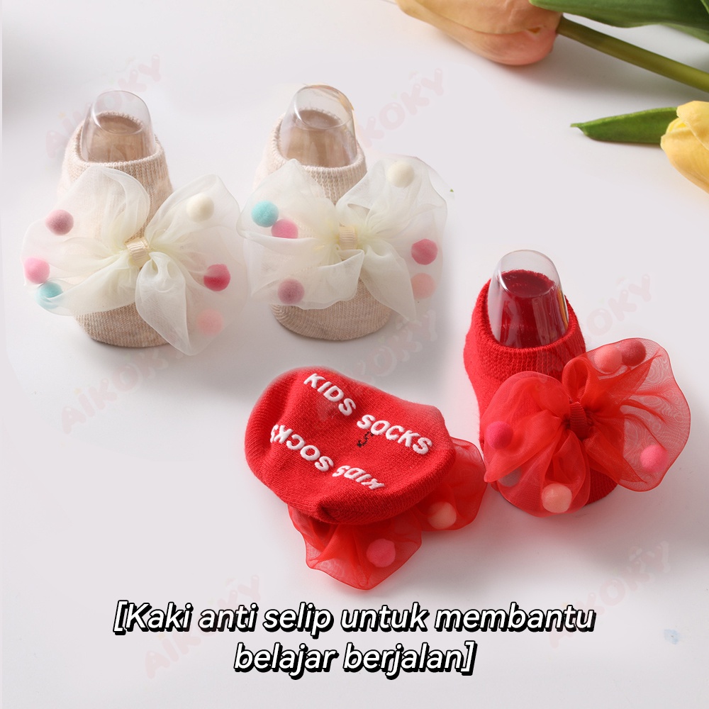 Aikoky kaos kaki bayi perempuan lucu/kaus kaki bayi anti slip motif ribbon/twilly