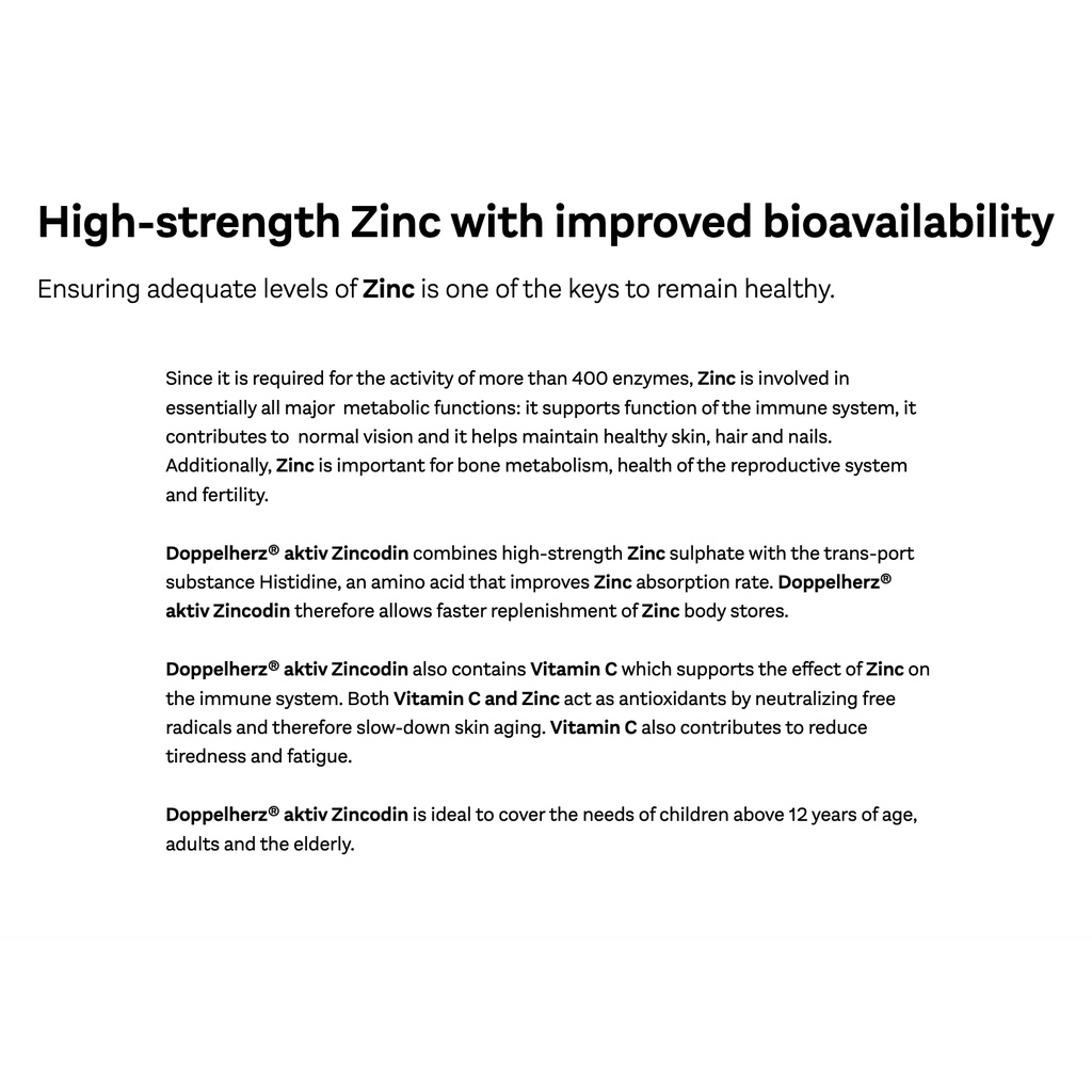 Doppelherz Zincodin High Strength Zinc 69 mg Vitamin C 100mg Immune