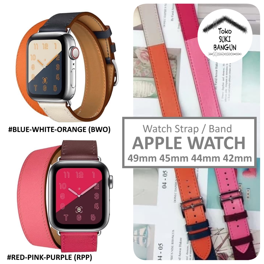 Strap Apple Watch Series Ultra 8 7 6 5 4 3 2 1 45mm 44mm 42mm TALI JAM Double Tour TRIPLE COLOR Leather