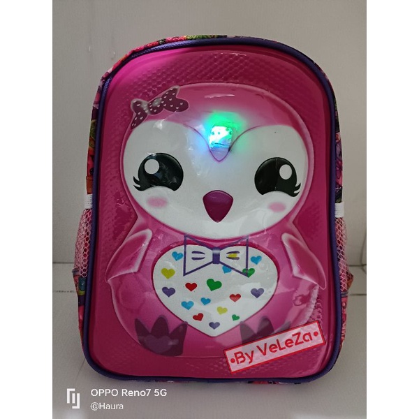 Tas ransel anak sekolah PAUD TK karakter owl hello Kitty led