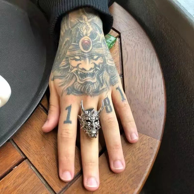 Baru Punk Taring Prajna Setan Topeng Cincin Untuk Pria Retro Gothic Monster Tengkorak Fashion Tren Aksesoris Jalanan