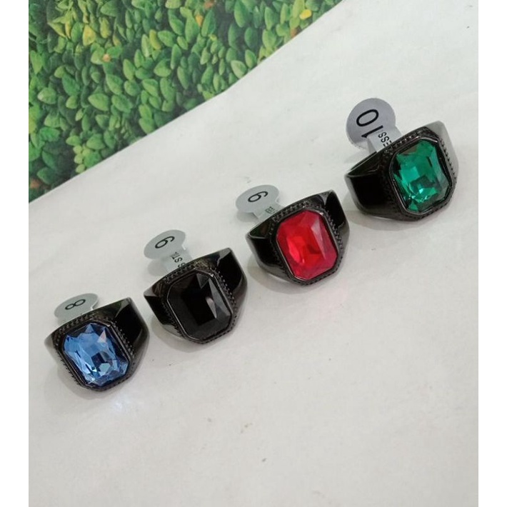 cincin pria hitam batu akik titanium