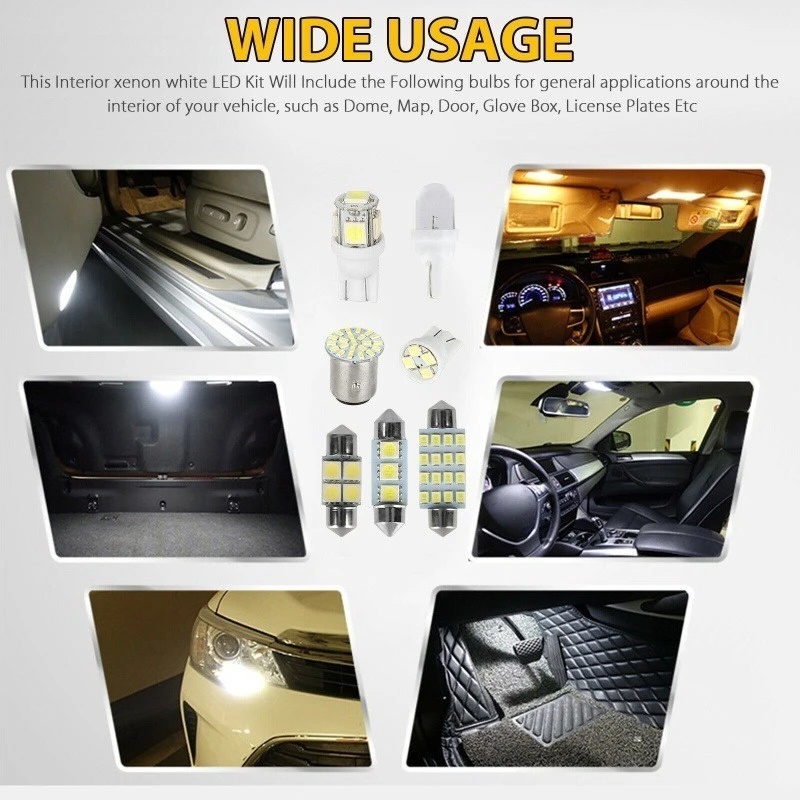 14pcs/set Campur T10 W5W Interior Mobil Lampu LED Auto Map Dome Plat Nomor Pengganti Lampu Kit Putih Set Batang Ekor Parkir Bohlam