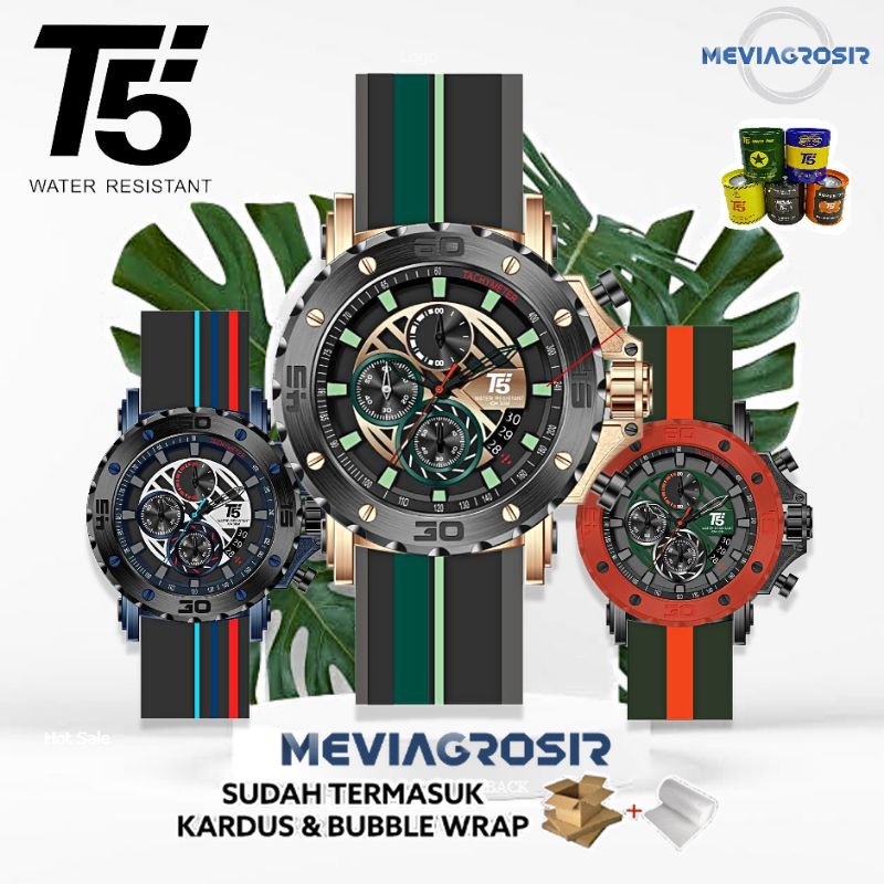 JAM TANGAN PRIA T5 H3946 H3946G 3946 ORIGINAL CHRONOGRAPH AKTIF MODE STOPWATCH TAHAN AIR 3ATM 30M FR