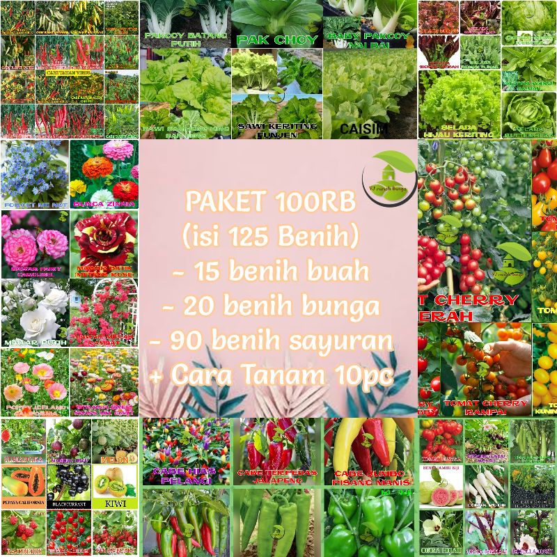 Paket benih bibit sayuran buah bunga 125bungkus