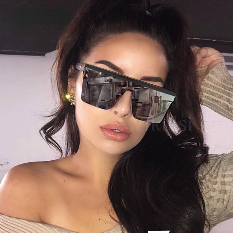 (YUZHU) Mode Barat Oversized Square Frame Sunglasses Vintage Fashion Onepiece Gradient Shade Sunglasses