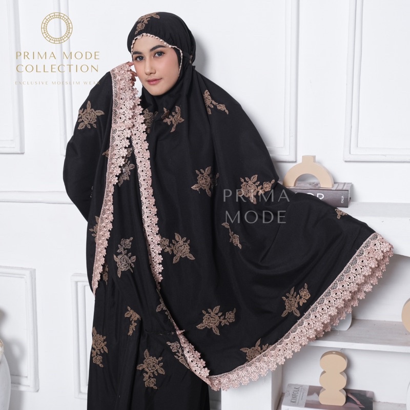 PRIMA MODE - Mukena Dewasa Full Bordir Bunga Rose Strimin Rosalia Premium Renda Katun