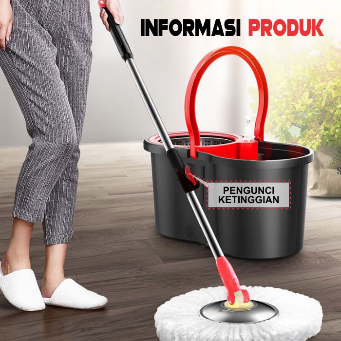 Alat Pel Lantai Spin Super Magic Mop Praktis Ember Bilas Bahan PP Plastik &amp; Baja Tahan Karat Perlengkapan Rumah Tangga Import Terbaru - TB-1 - 88_Blanket Store