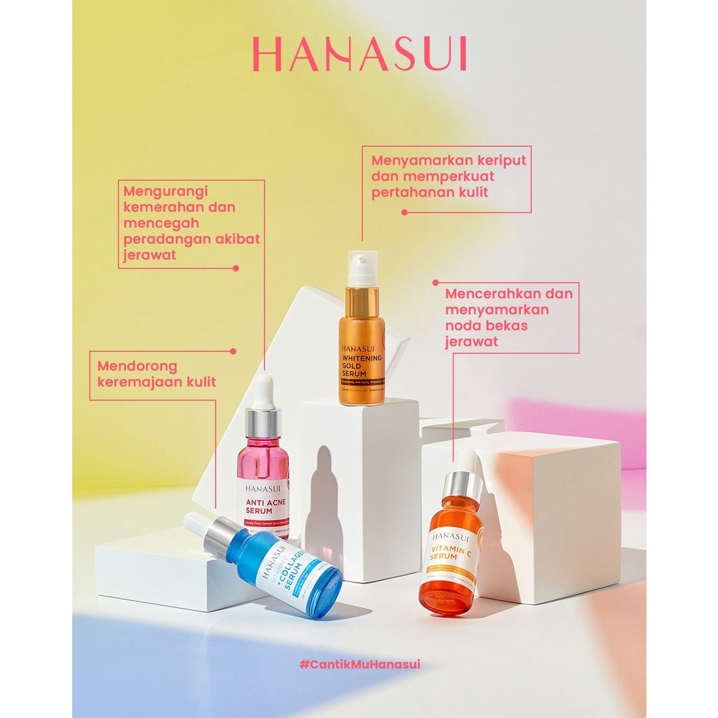 Ningrum - HANASUI Paket Flawless Glow 10 Series 5in1 + Serum Vitamin C / Gold / Collagen / Acne | Perawatan Kecantikan Wajah Skincare Paket + Serum 5pcs Lebih Murah Original BPOM - 5023