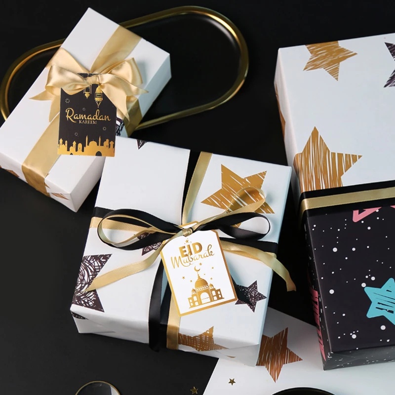 48pcs/set Kareem Ramadan Paper Hang Tag Perlengkapan Pesta Muslim Dekorasi Rumah Eid Mubarak Box Wrapping Card
