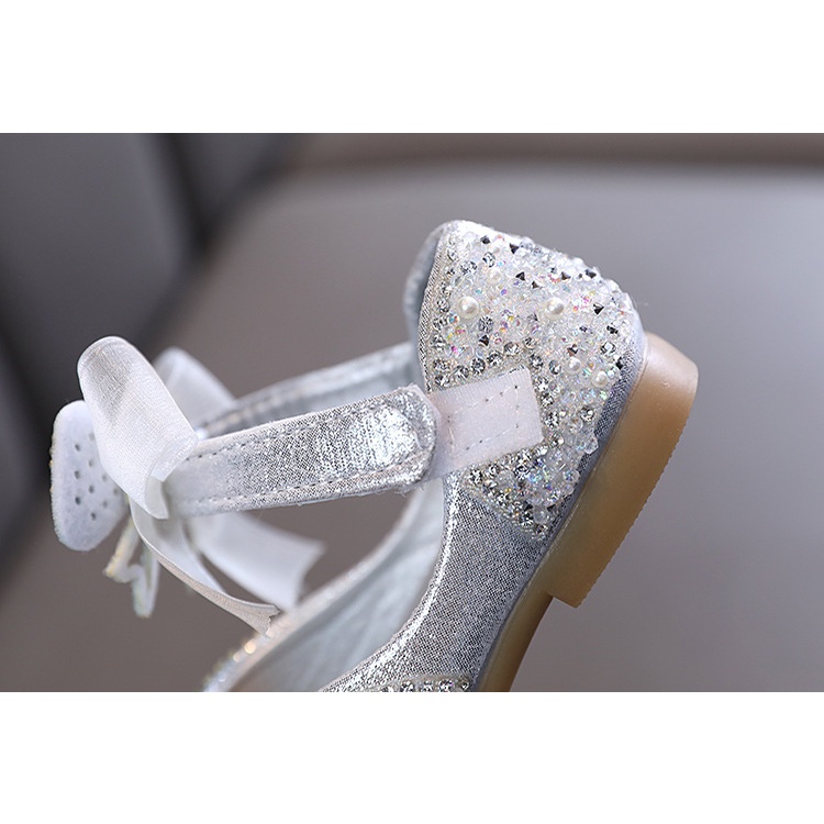 SH16-Sepatu Pesta Anak Perempuan Flat Import Blink Aksen Pita Lace Mutiara