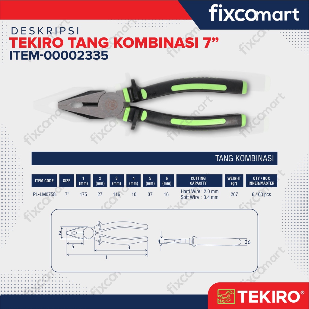 Tekiro Tang Kombinasi 7&quot; , Lancip 6&quot; , Potong 6&quot; Paket Set Murah