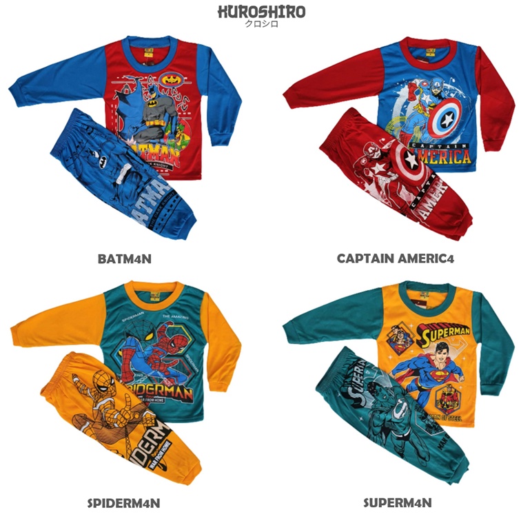 KUROSHIRO - Setelan Baju Anak Laki Laki 1-9 Tahun Kombinasi Panjang Superhero Kaos Kuroshiro