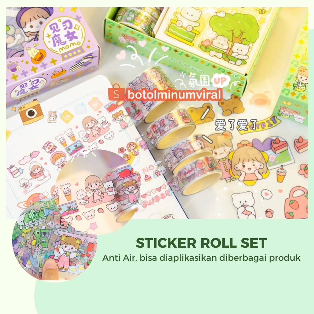 Sticker Momo Viral Roll 2D Waterproof Aesthetic Tahan Air