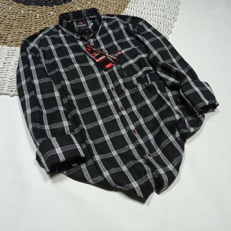 Kemeja Flanel Pria Kemeja Flanel Lengan Panjang Garis Putih Terlaris