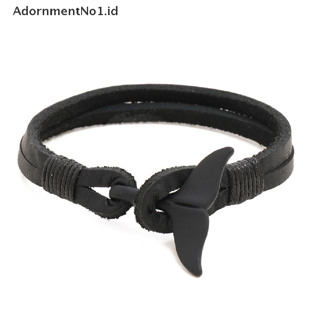 [AdornmentNo1] 1pc Gelang Kulit Fishtail Hitam Gelang Kulit Pria Eropa Dan Amerika [ID]