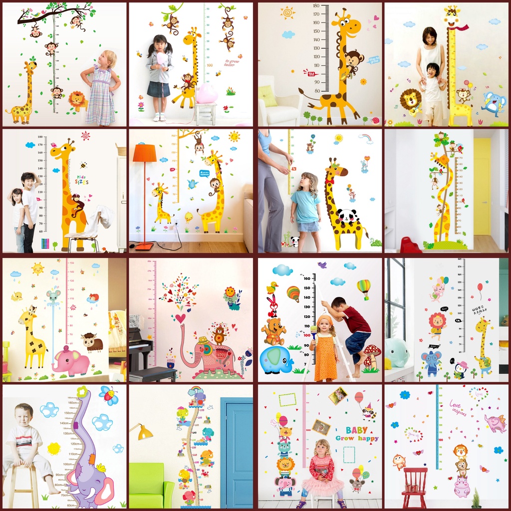 RELIZA WALL STICKER PENGUKUR TINGGI BADAN ANAK HEWAN GROW UP ANIMAL STIKER DINDING LDR29