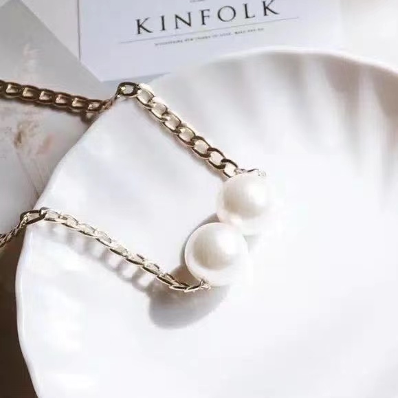 Kalung Panjang Korea Dua Mutiara Jumbo Kalung Hijab Pearl Korean Necklace