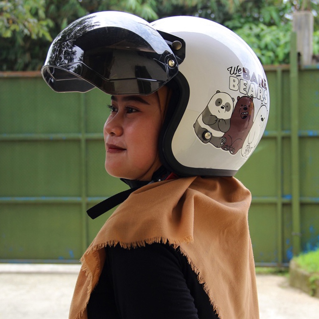 Helm Bogo Retro Motif The Bear Bears / Helm Pria Dan Wanita Dewasa SNI / Helm Murah Premium COD