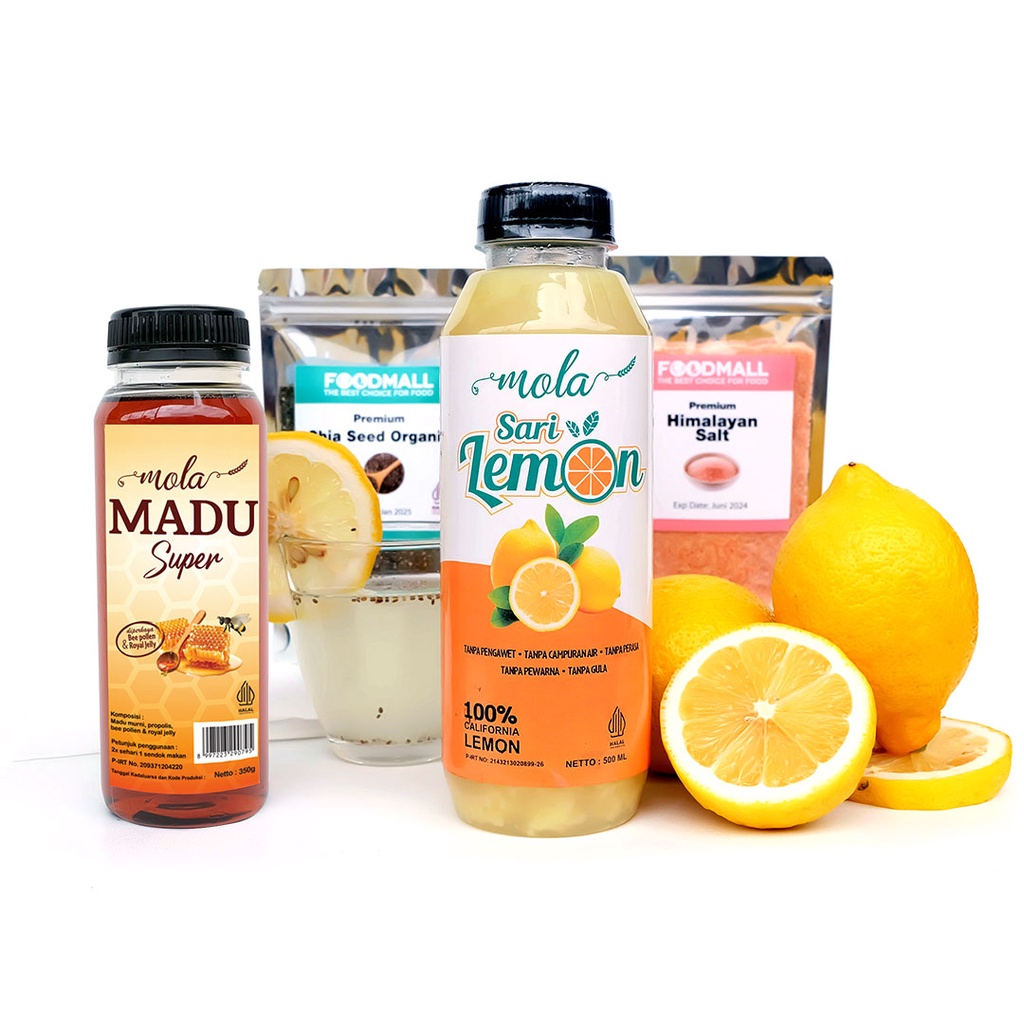 Paket Premium Detox &amp; Diet 4 in 1 | Sari Lemon 500ml + Madu 350gr + Chia Seed 100gr + Garam Himalaya 100gr