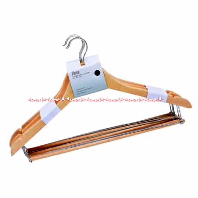 Stora Wood Hanging Cross Bar Natural 5pcs 1set Hanger Gantungan Baju Pakaian Bahan Kayu Dengan Besi Tambahan Di Tengah Tidak Mudah Patah Woods Hangers