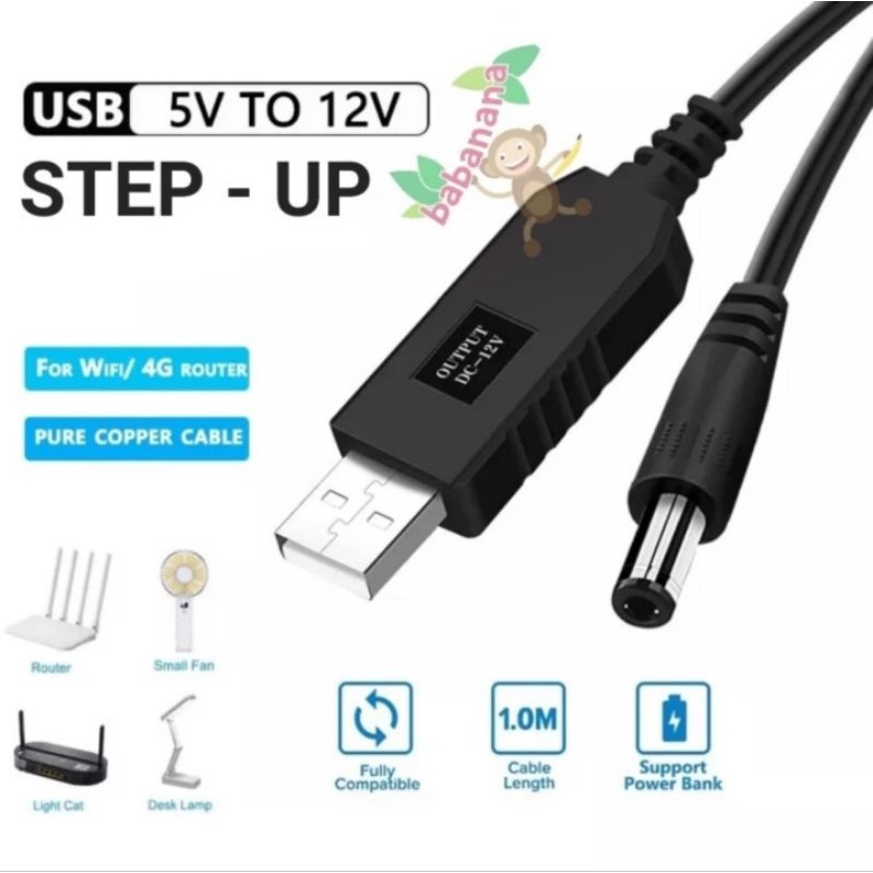 Kabel STEP UP USB 5V to DC 12V 5521 STEPUP Cable Router 5.5 x 2.1mm