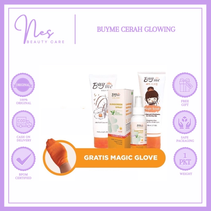 [FREE MAGIC GLOVE] BUYME PAKET LENGKAP CERAH GLOWING PUTIH BUY ME BODY WASH SUNSCREEN GLOWING SPRAY 