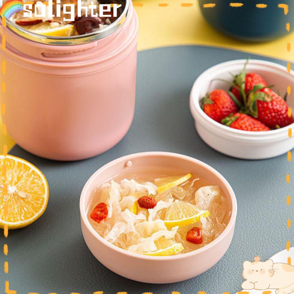 Solighter Thermal Lunch Box Student Kids Cangkir Susu Portabel Double Layer