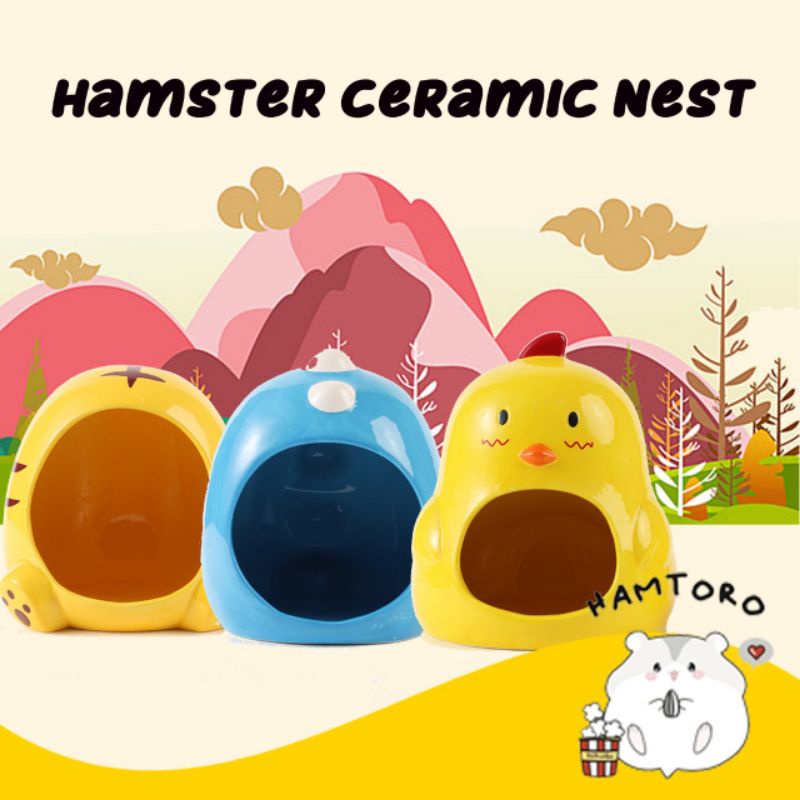 Hamtoro Ceramic Nest Motif Hewan Lucu Mainan Rumah Hamster