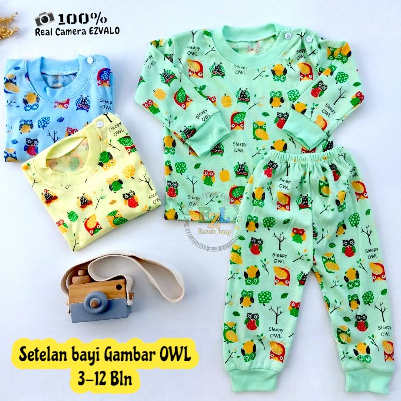 PIYAMA BAYI KAOS OBLONG SETELAN BAYI GAMBAR OWL