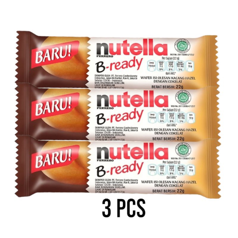 

Nutella B-Ready / BReady 3 × 22 gr | Isi 3 pcs | Ferrero Nutella Biskuit Wafer Chocolate