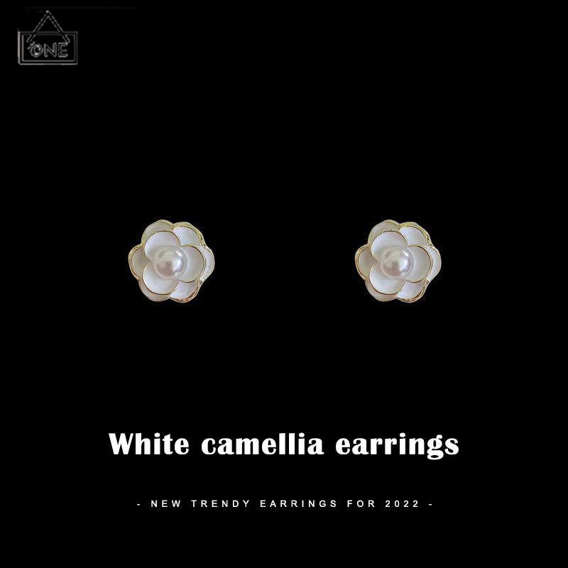 COD❤️Anting Camellia Mutiara Korea Fashion Sederhana Gaya Aksesori Wanita-A.one