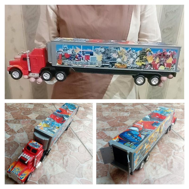 mainan truk kontainer transformers - mobil trailer anak edukatif