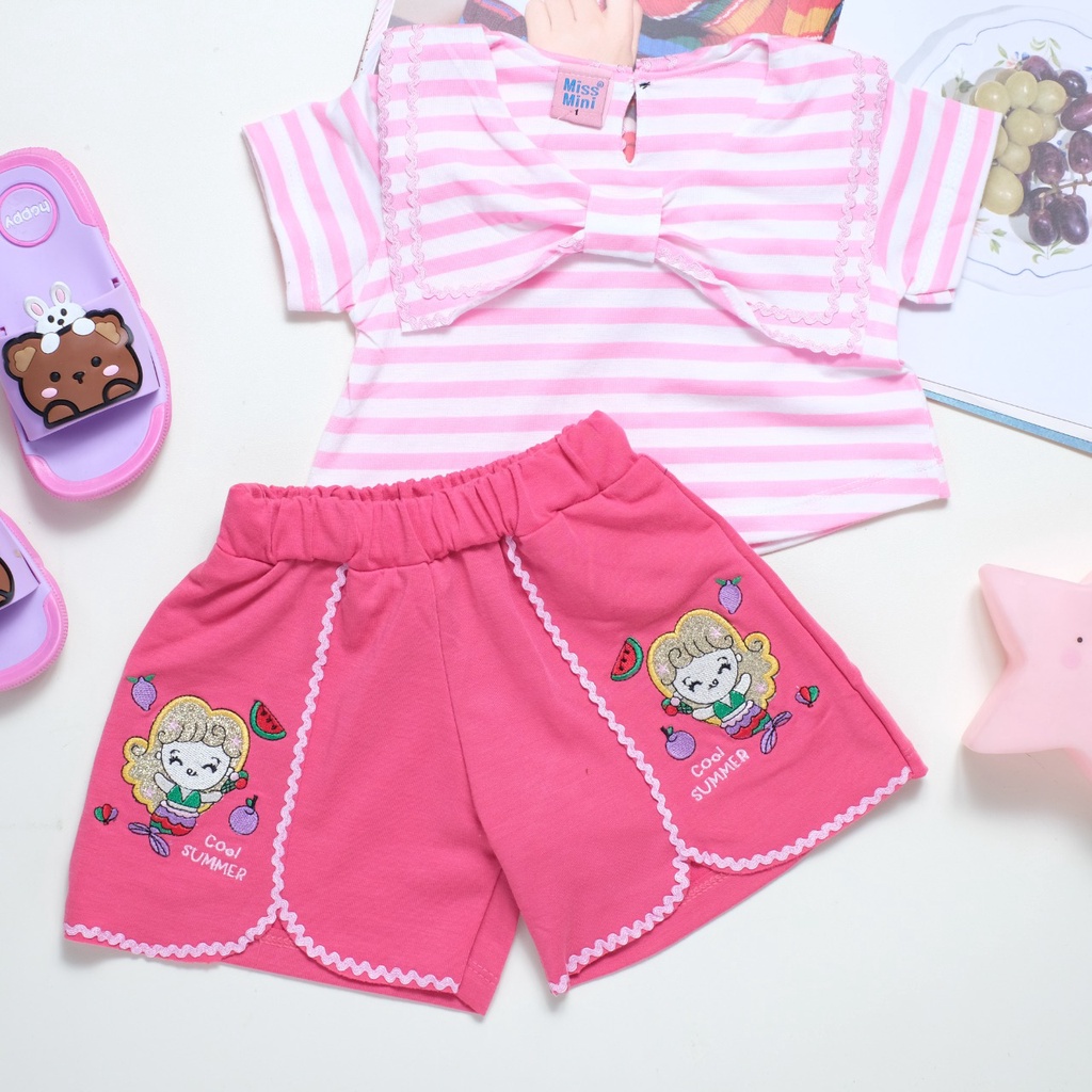 Setelan Ellen uk 1-9 Tahun / Set Anak Perempuan Korean Style Kaos Salur Kualitas Import Baju Anak Cewek Babycinnamon