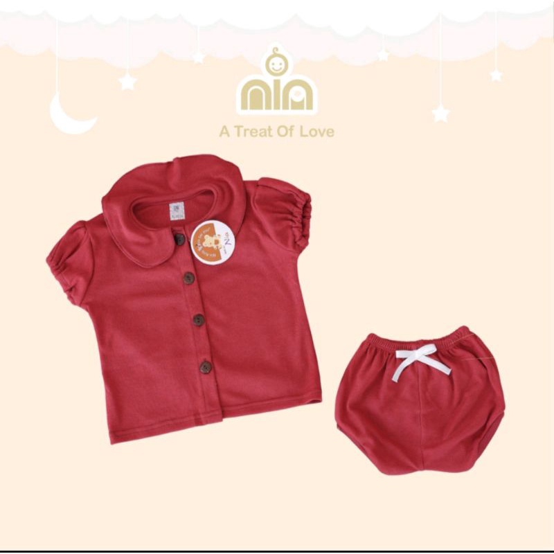 Setelan Pendek Bayi Nia Bee Girl Polos Warna Premium