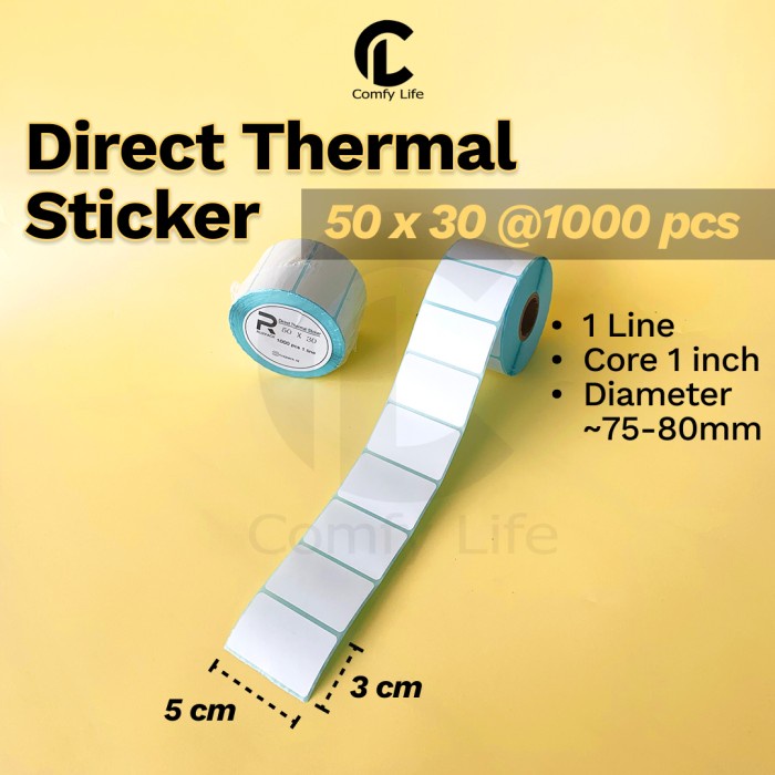

Term Direct Thermal Sticker [50X30 Mm] Kertas Label Stiker Barcode 1 Line