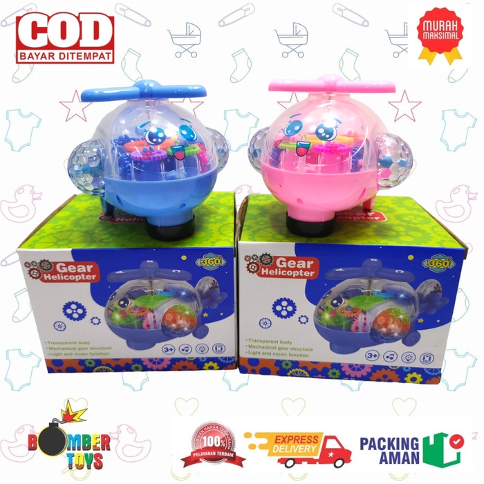 MAINAN ANAK HELIKOPTER TRANSPARAN FULL LIGHT MUTER 360 GEAR 3D MUSIC