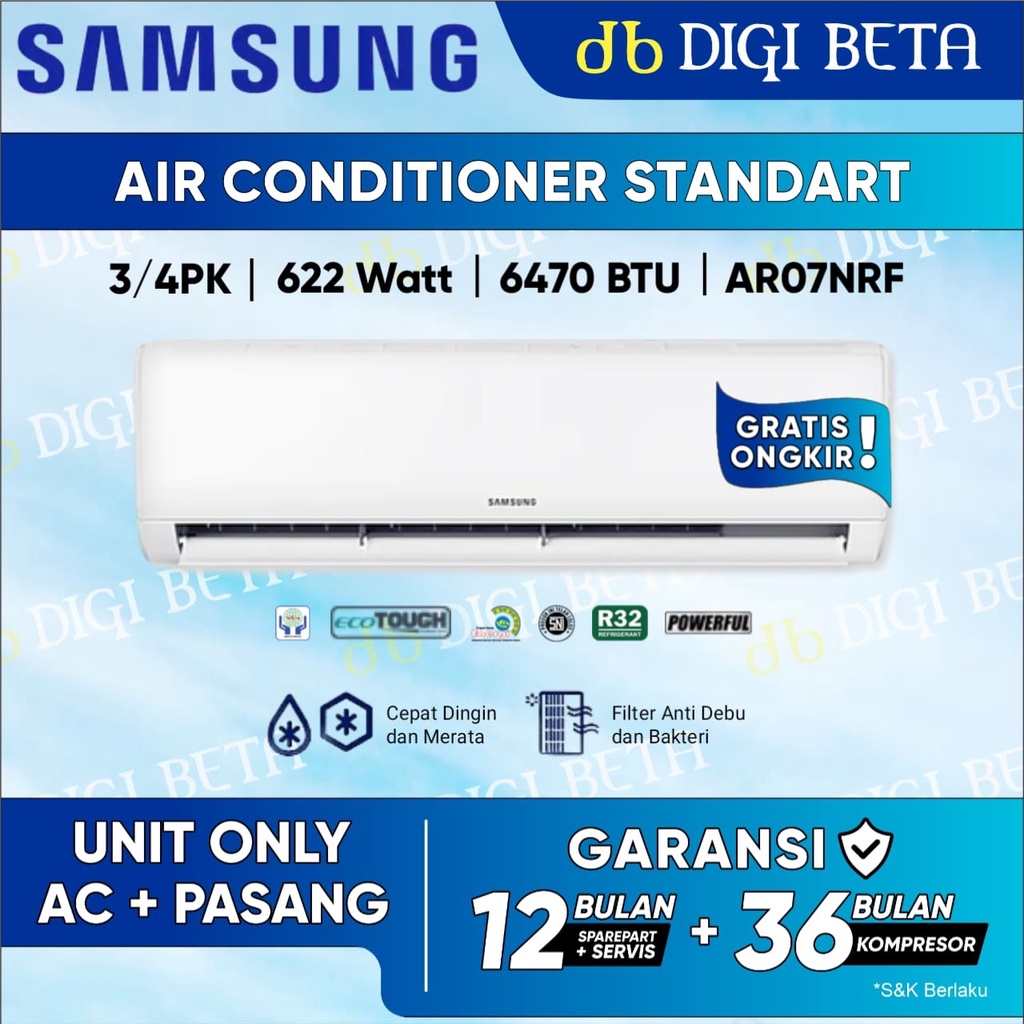 AC Samsung 3/4 PK Standart AR07NRF Air Conditioner Split 622 Watt Pendingin Ruangan R32 + Pasang