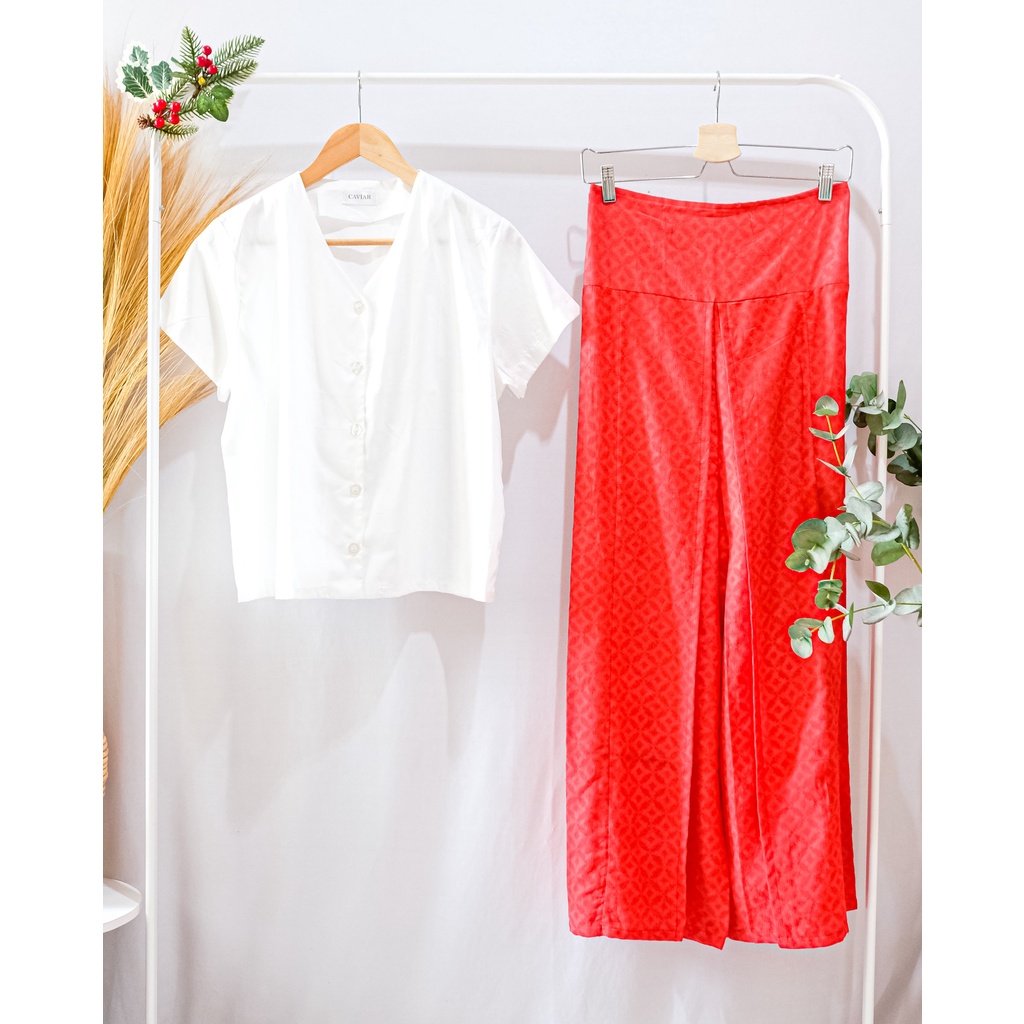 ONE SET KEMEJA CROP PUTIH KULOT HIGHWAIST WANITA SETELAN WANITA ONESET TSHIRT POLOS KULOT BATIK DAIL