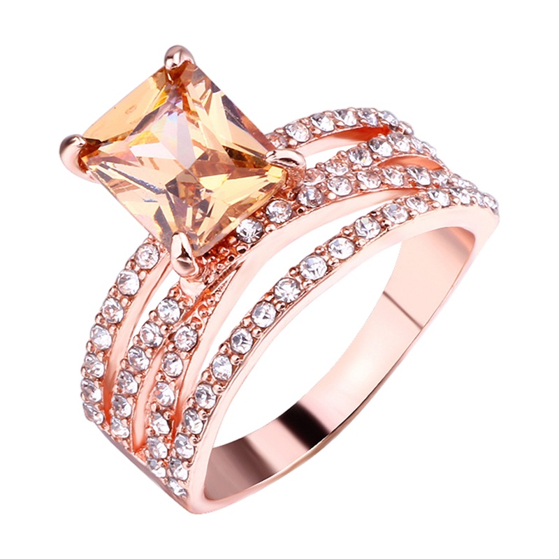 Terbaru Temperamen Sederhana Berlian Geometris Persegi Rose Gold Cincin Perhiasan