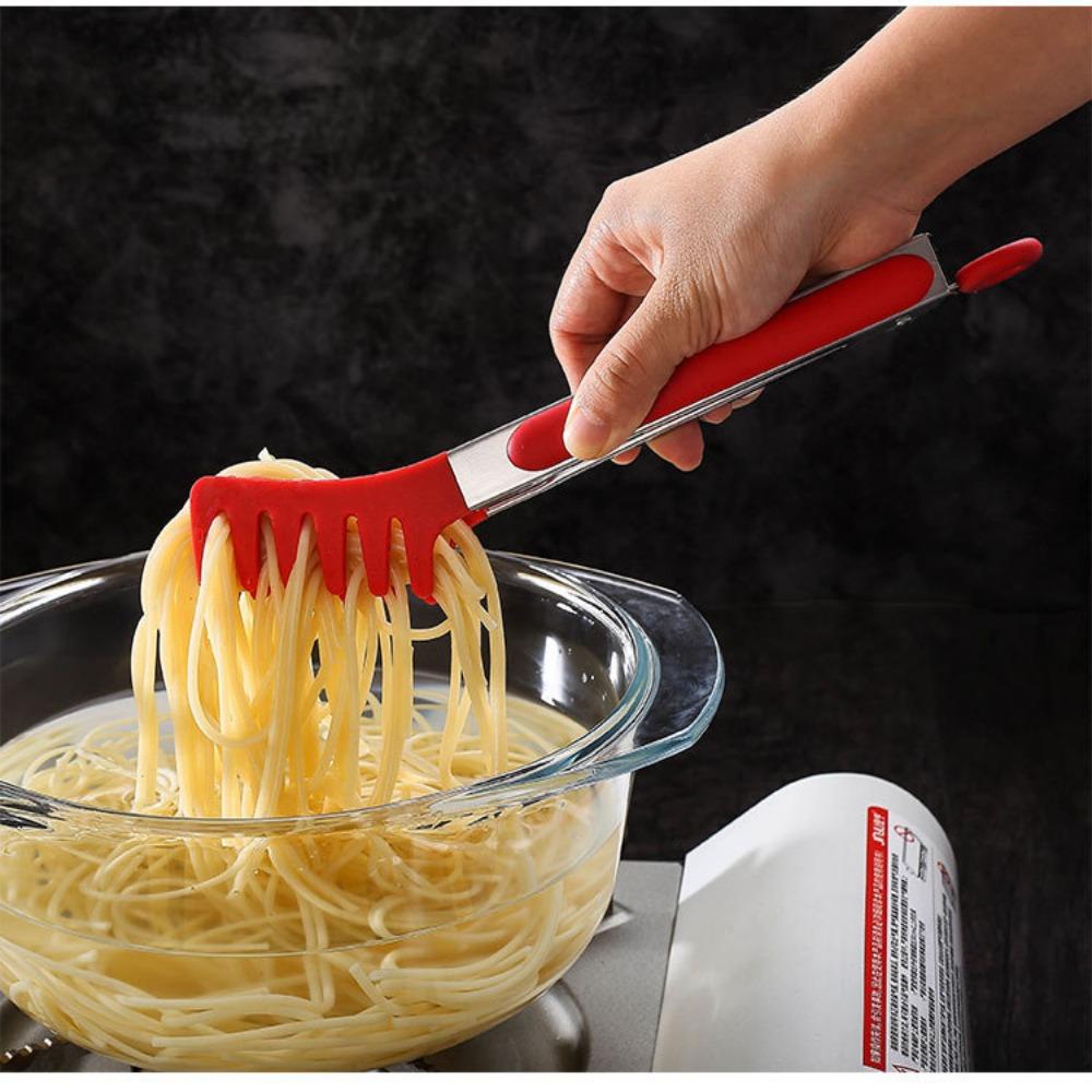 Solighter Penjepit Mie Dapur Gagang Stainless Steel Silikon Penjepit Pasta