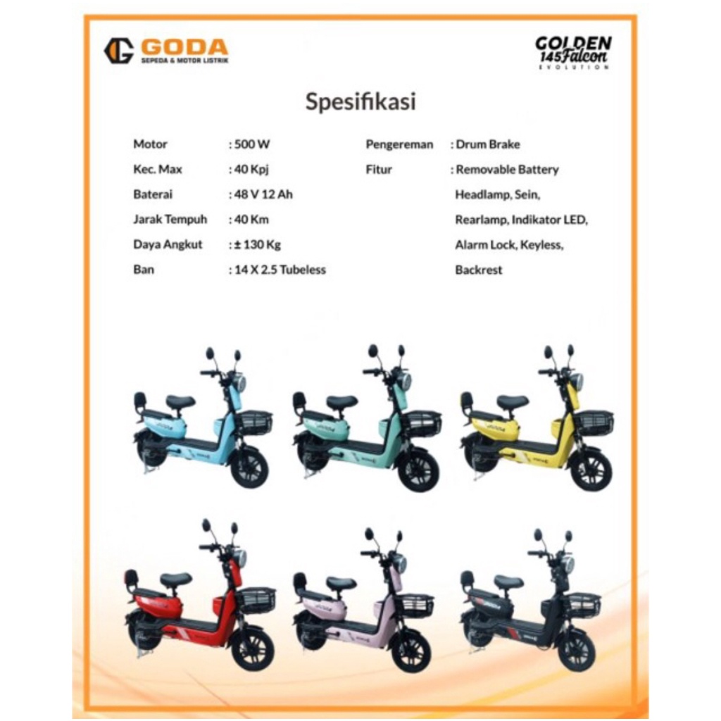 SEPEDA LISTRIK GODA 145 GOLDEN FALCON SPESIAL LCD DISPLAY DAN DINAMO 500 WATT