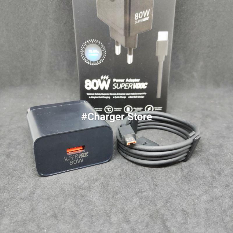 Charger Oppo Hitam Micro USB ORIGINAL 100% 80W 6.5A SUPER VOOC DART Fast Charging