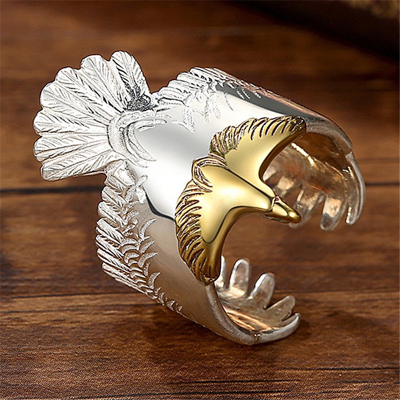 Vintage Burung Terbang Cincin Hewan Punk Biker Sayap Besar Eagle Rings Untuk Wanita Pria Hip Hop Rock Ring