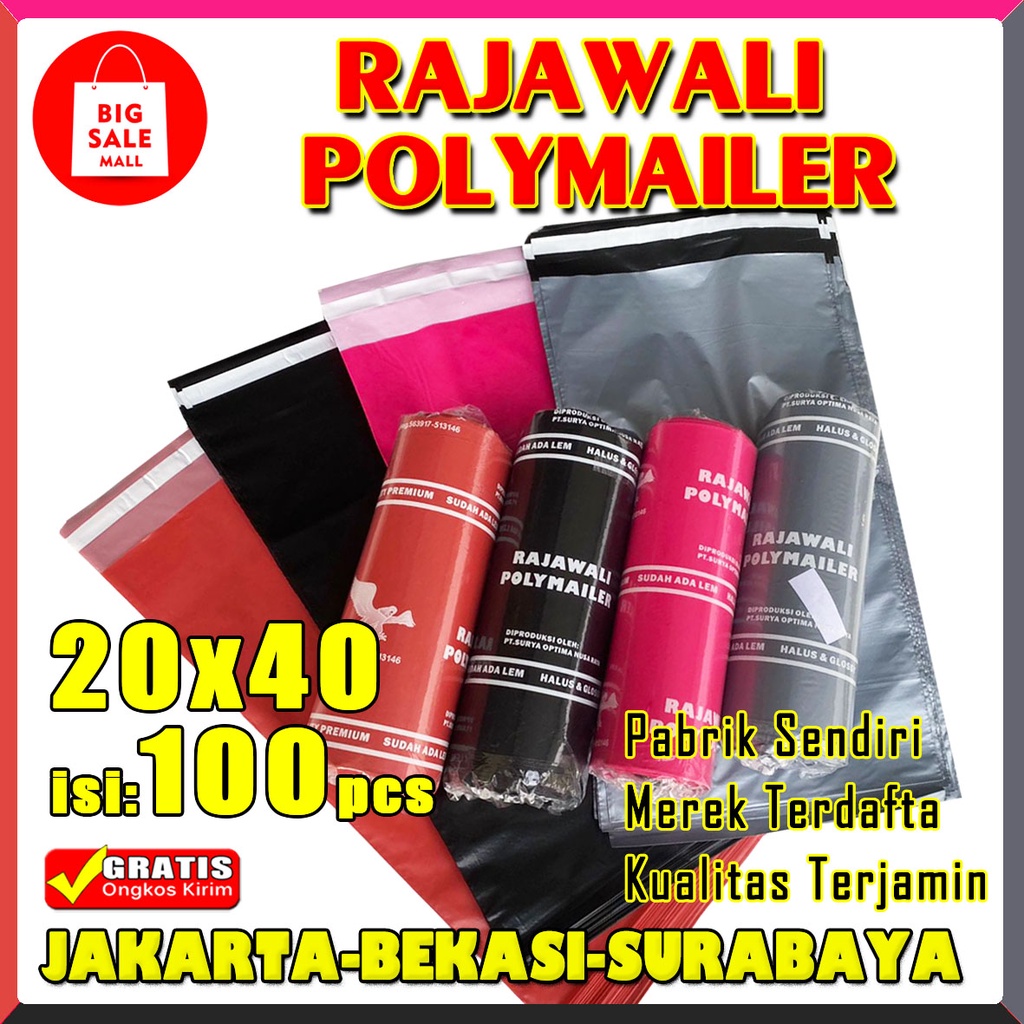 Plastik Polymailer 20X40CM isi100pcs Warna Plastik Packing Online Shop Packing Perekat lem Tebal RAJAWALI