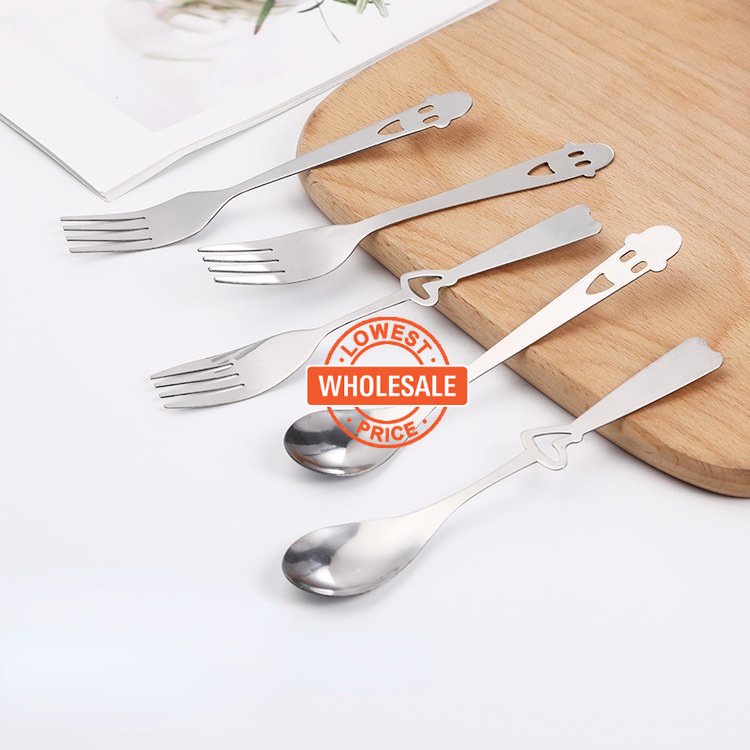 [Harga Grosir]Sendok Garpu Sumpit Es Krim Bentuk Hati Bahan Stainless Steel Anti Slip Dapat Digunakan Kembali Untuk Anak/Hot Sale